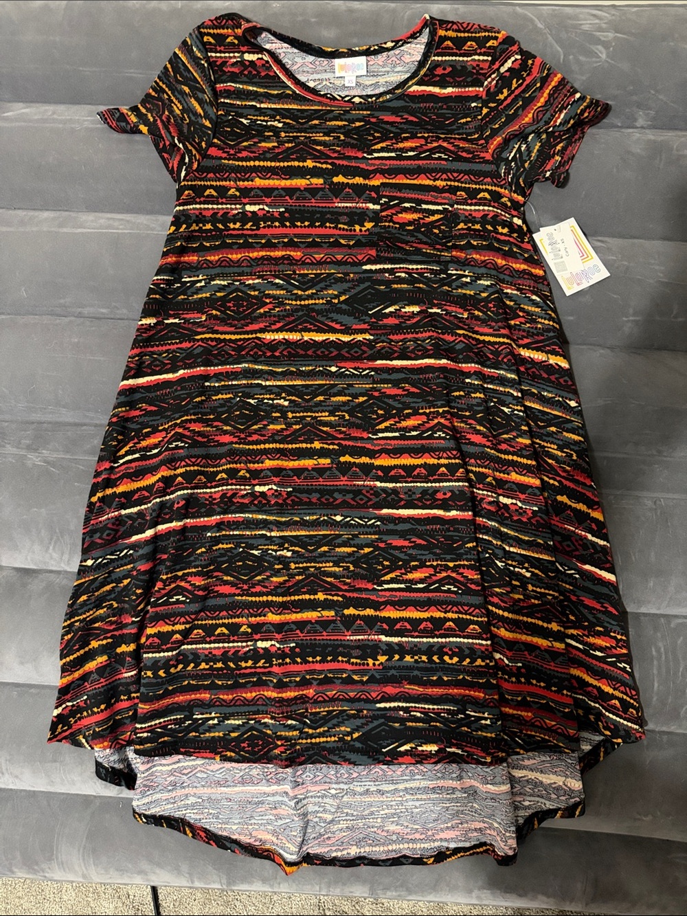 LuLaRoe Carly Dress XS Black Multicolor Geometric Print NWT